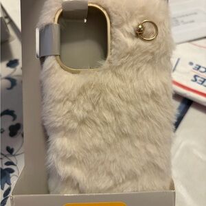 Plush Faux Fur Phone Case with Gold Ring - Cream by Heyday for IPhone 16 new
